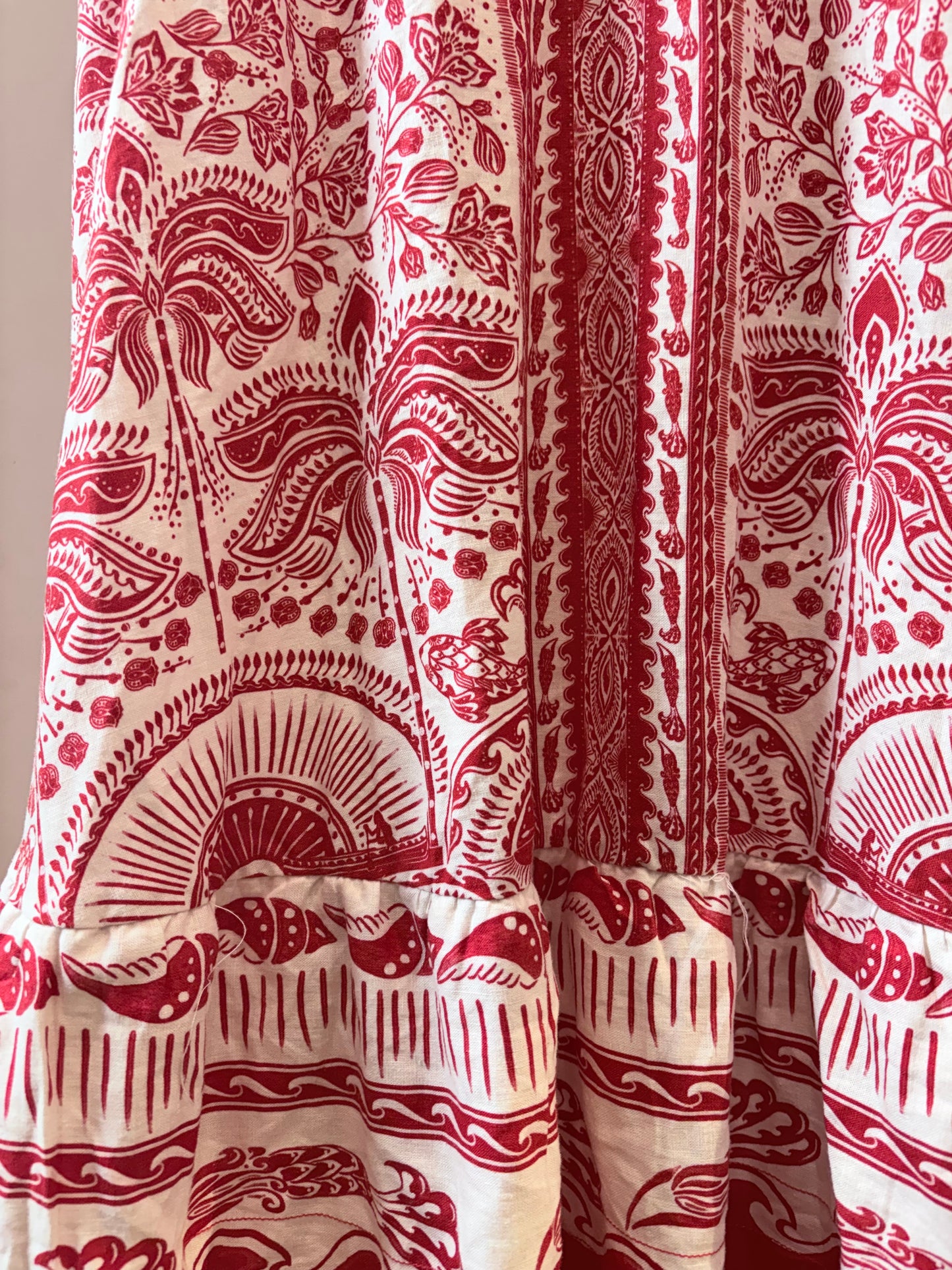 Red/Cream  Farm Rio Dress NWT, MSRP $290  River Ride Dress, L