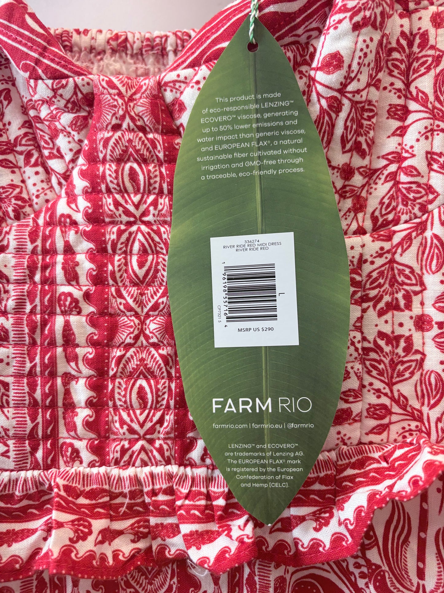 Red/Cream  Farm Rio Dress NWT, MSRP $290  River Ride Dress, L