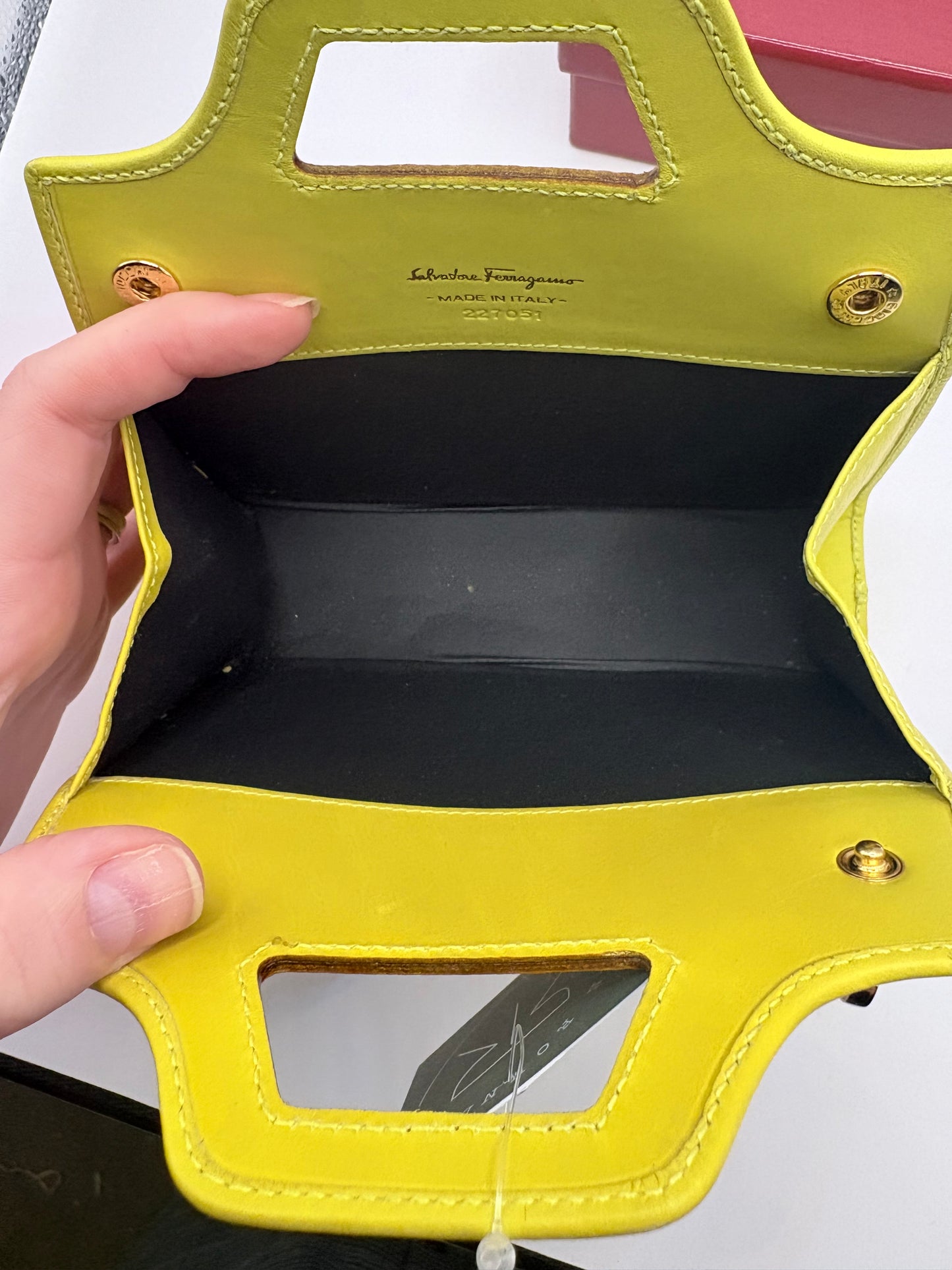 Chartreuse Ferragamo Purse Wana mini W box\- NO CHAIN