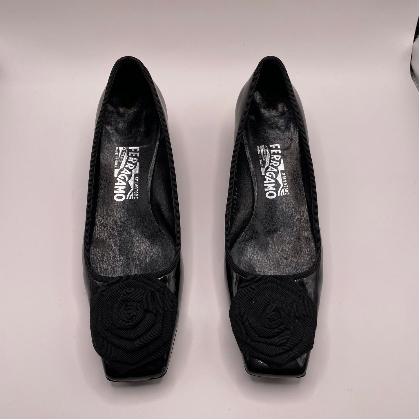 Black Ferragamo Pump Patent rosette, 8
