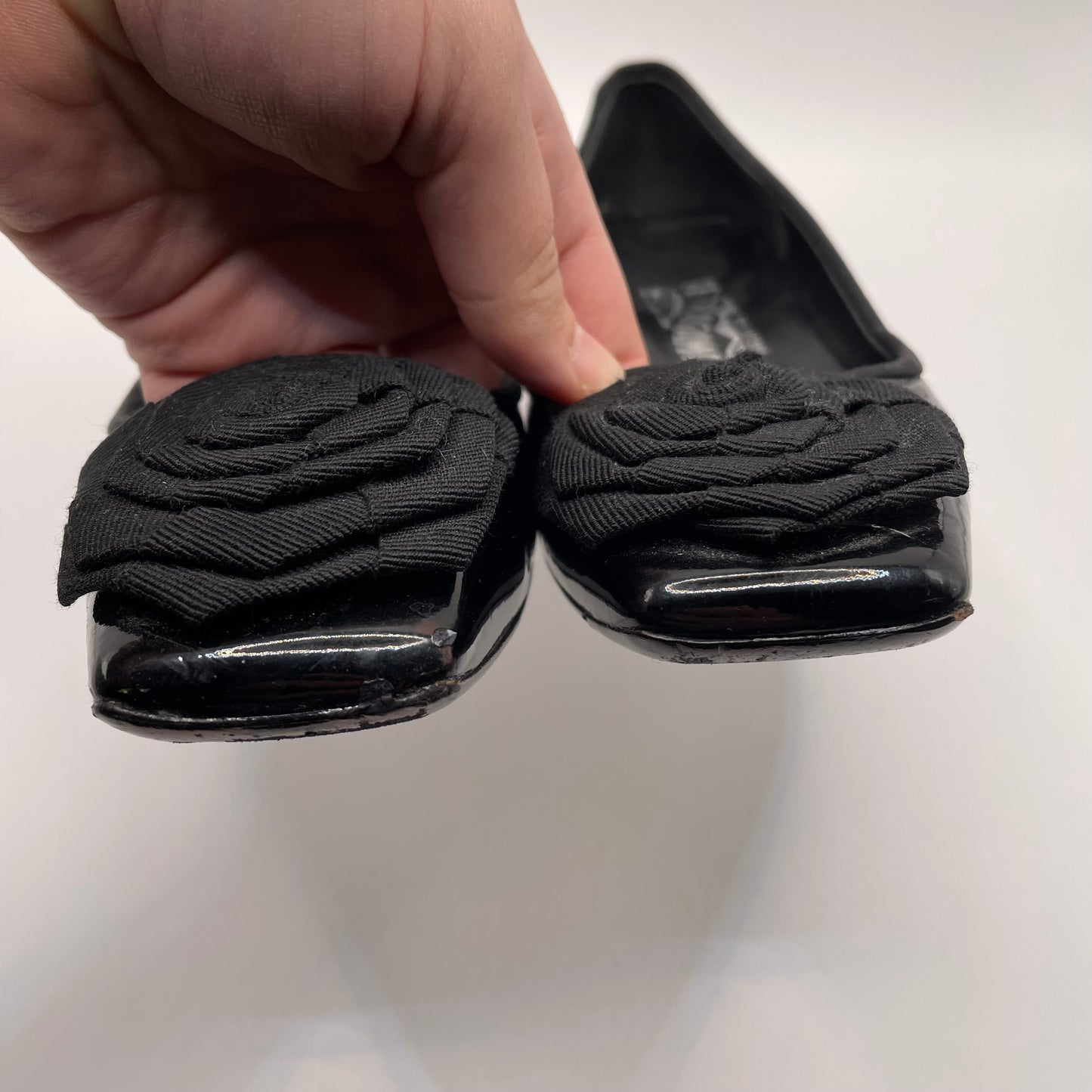 Black Ferragamo Pump Patent rosette, 8