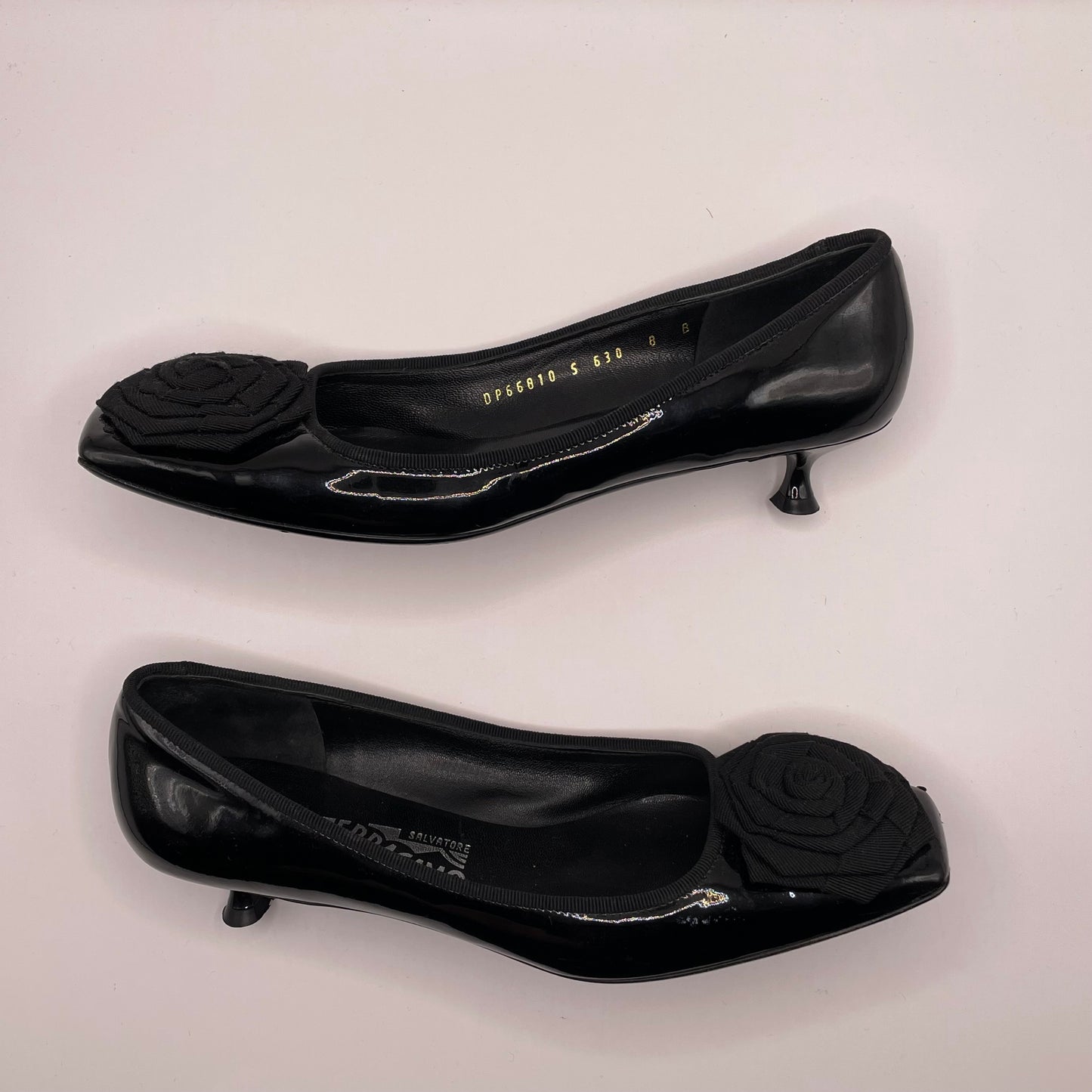 Black Ferragamo Pump Patent rosette, 8