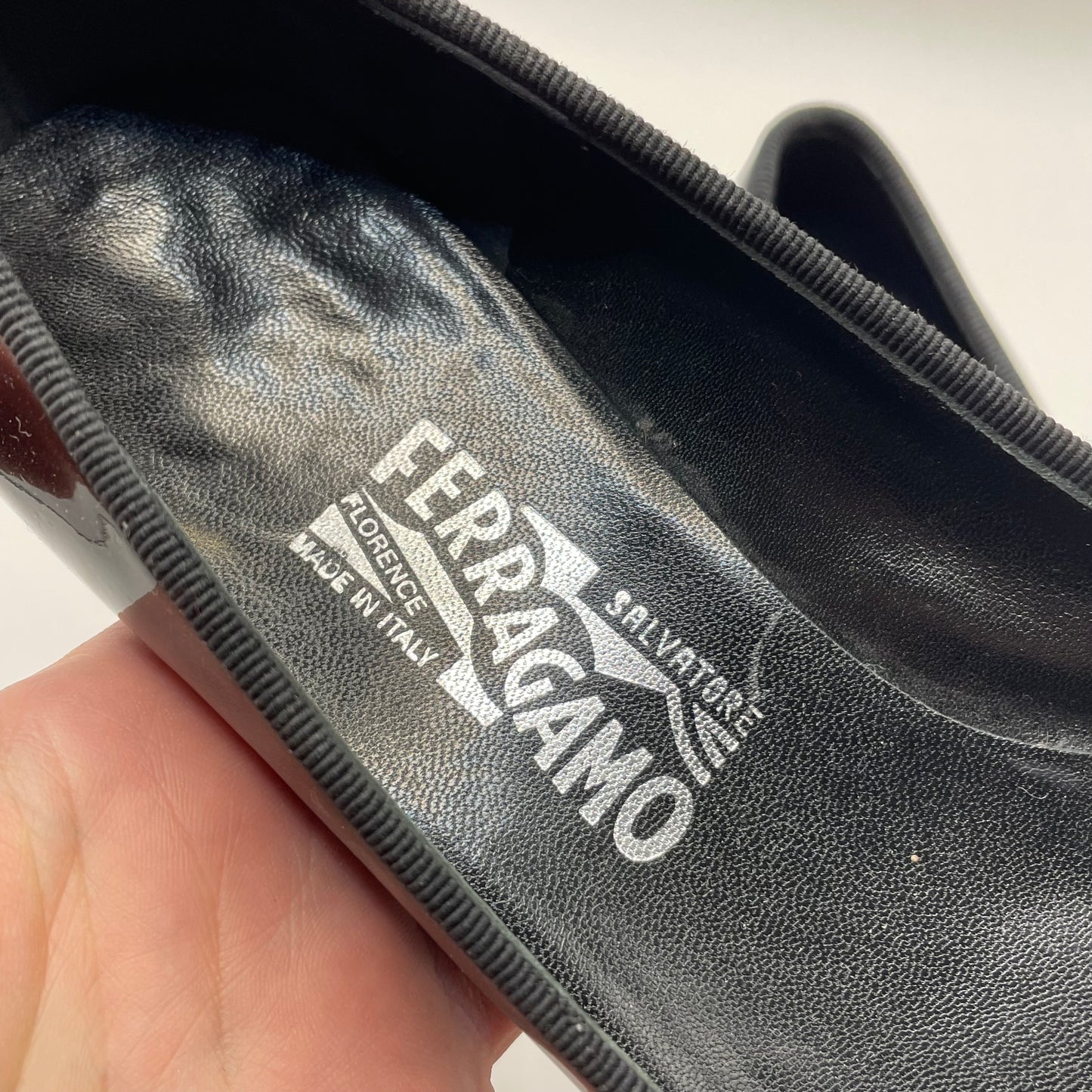 Black Ferragamo Pump Patent rosette, 8