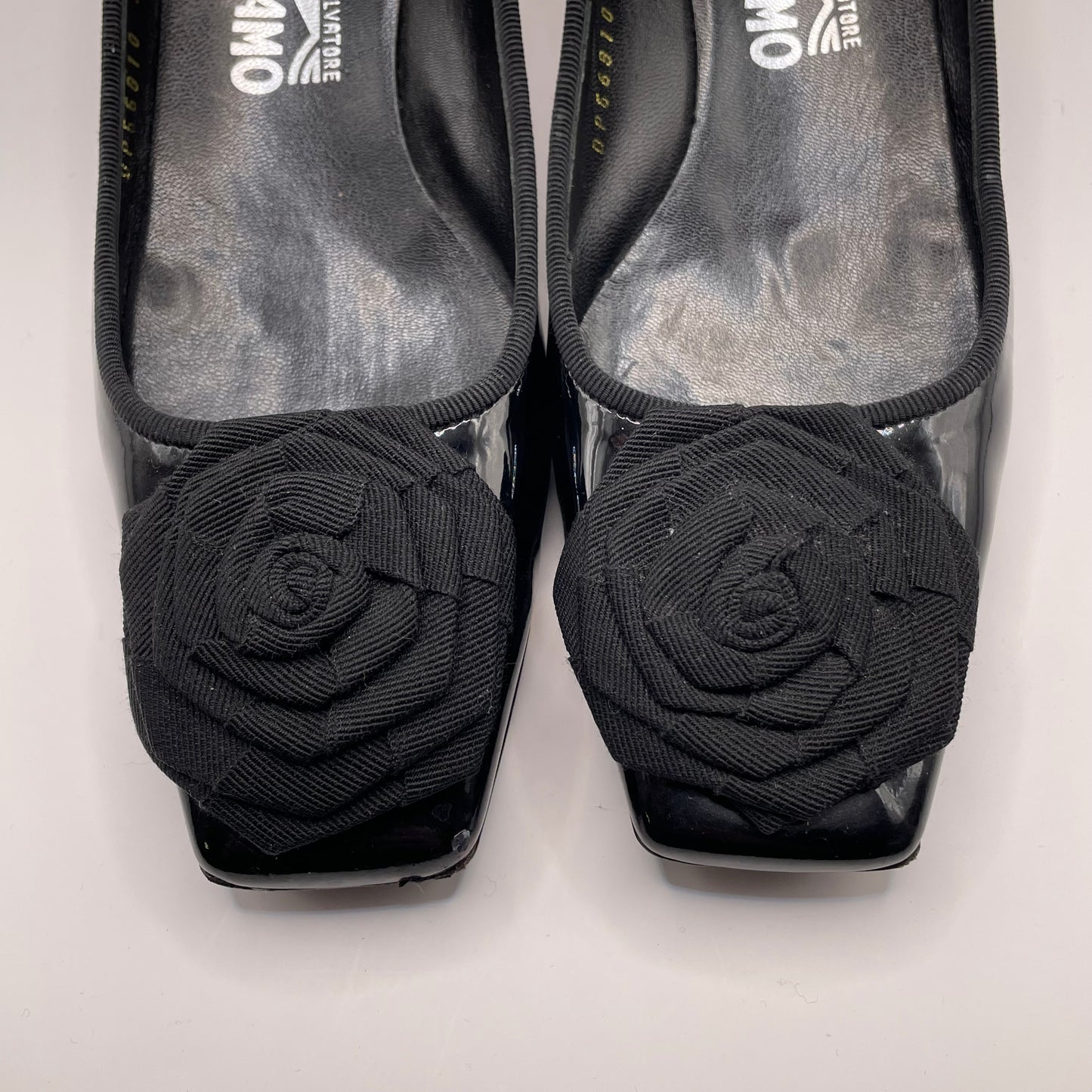 Black Ferragamo Pump Patent rosette, 8