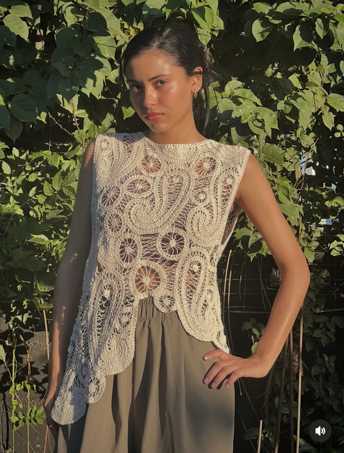 Cream Rebellion Again Sleeveless top NWT crochet asymetrical, M