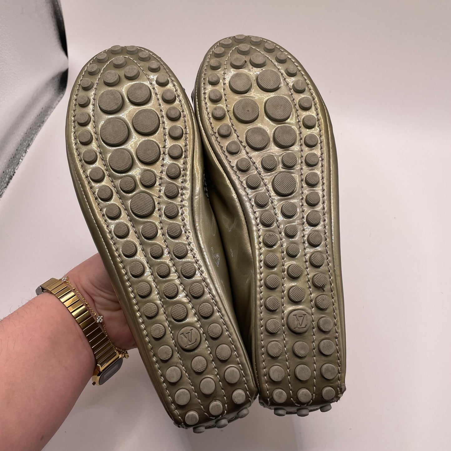 Sage patent Louis Vuitton Flats Driving loafer, AS IS (scuff), 37/6.5-7