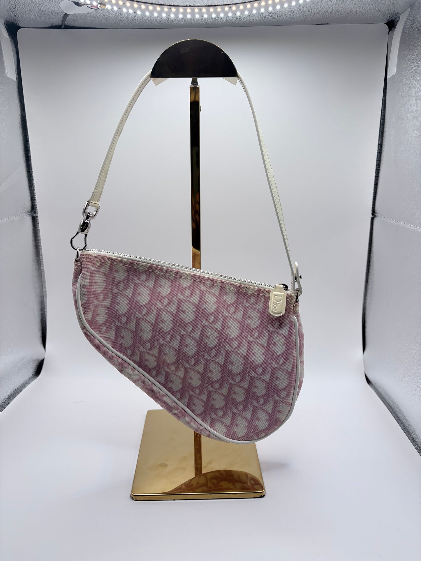 Cream/Pink Logo  Dior  Handbag  Saddle Pochette Y2K