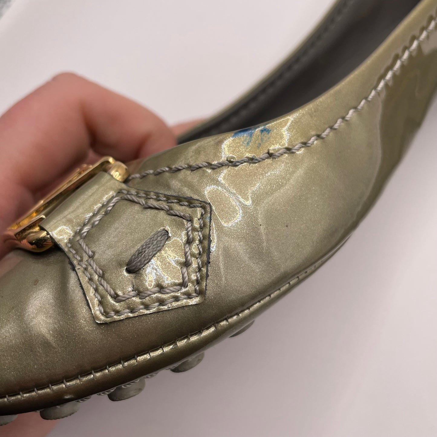 Sage patent Louis Vuitton Flats Driving loafer, AS IS (scuff), 37/6.5-7