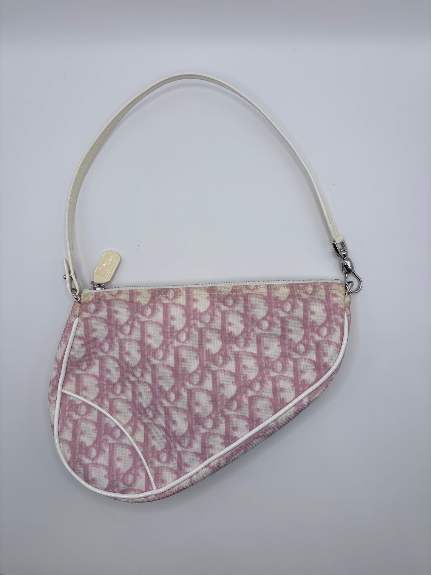Cream/Pink Logo  Dior  Handbag  Saddle Pochette Y2K