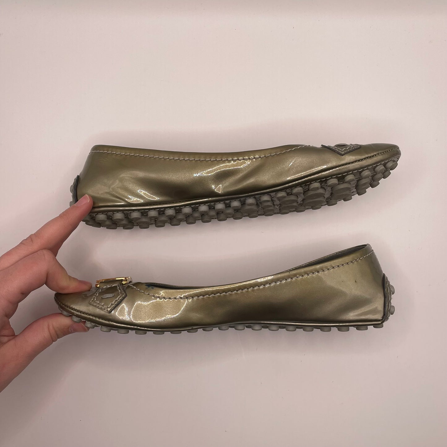 Sage patent Louis Vuitton Flats Driving loafer, AS IS (scuff), 37/6.5-7