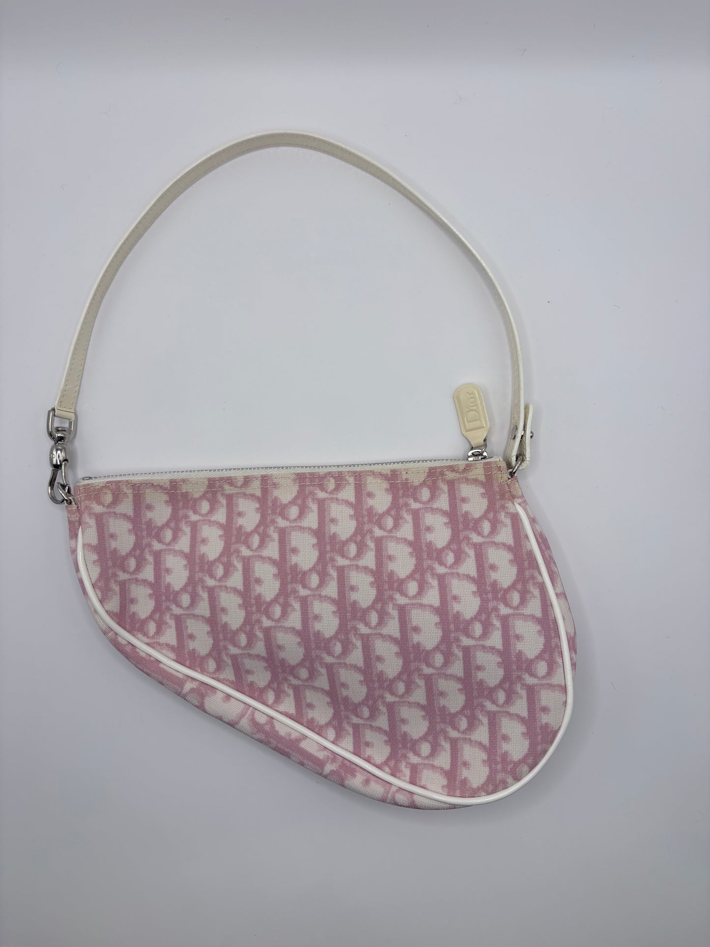 Cream/Pink Logo  Dior  Handbag  Saddle Pochette Y2K