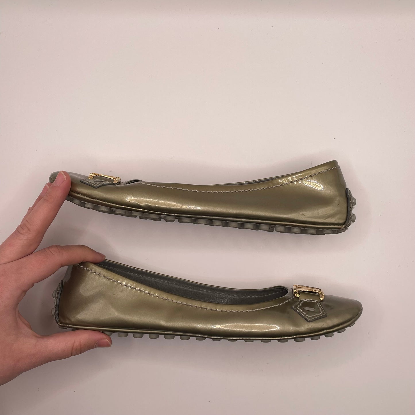 Sage patent Louis Vuitton Flats Driving loafer, AS IS (scuff), 37/6.5-7