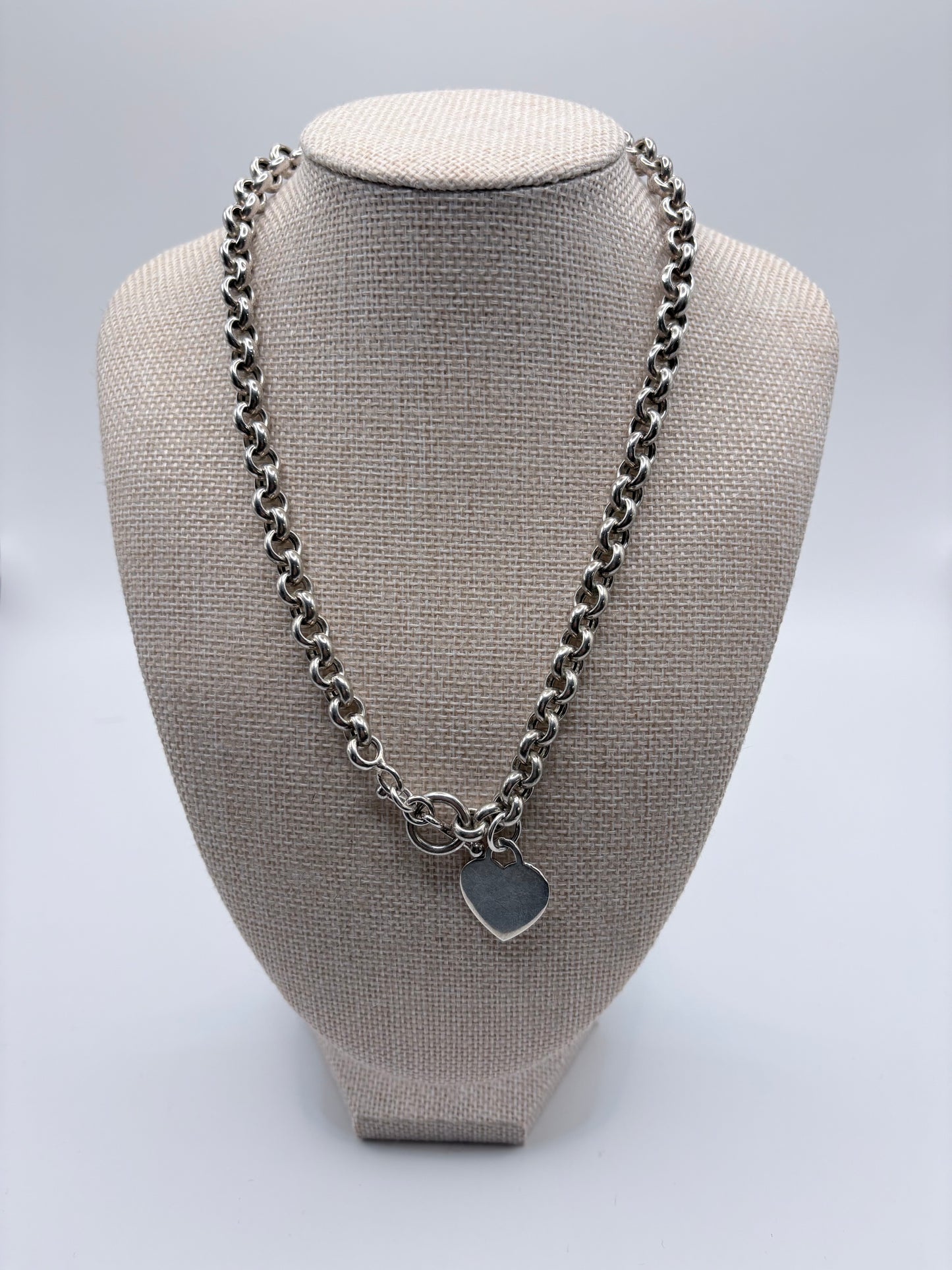 Sterling Italy  Necklace Heart charm on 16 " Rollo chain 1\.5oz