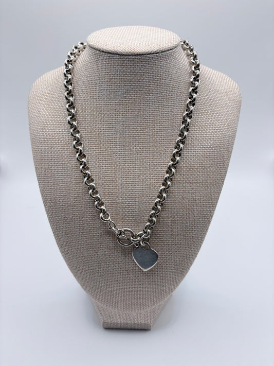 Sterling Italy  Necklace Heart charm on 16 " Rollo chain 1\.5oz