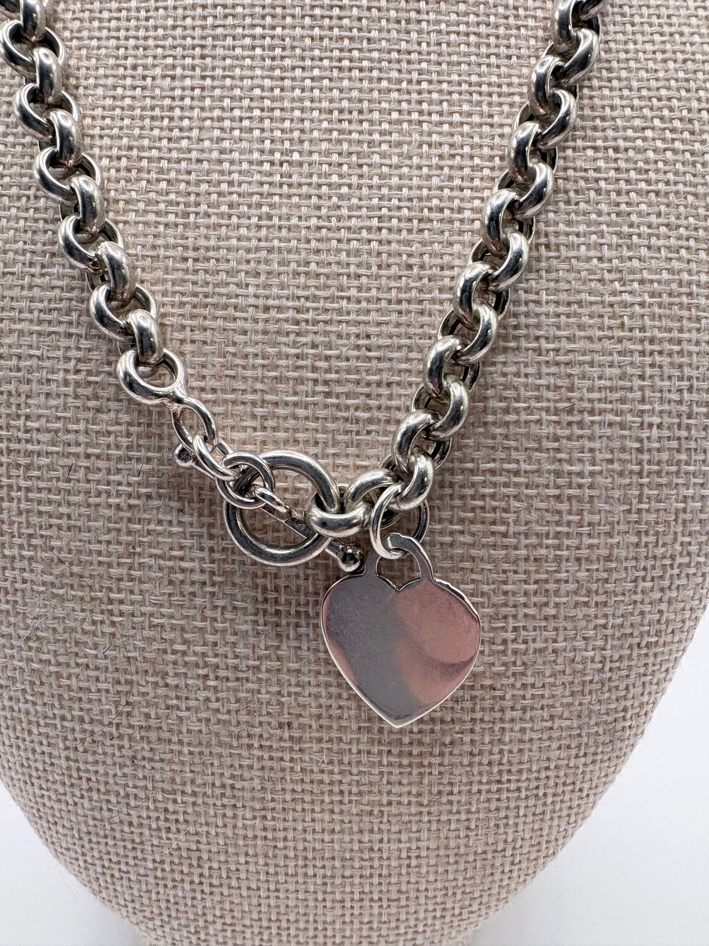 Sterling Italy  Necklace Heart charm on 16 " Rollo chain 1\.5oz
