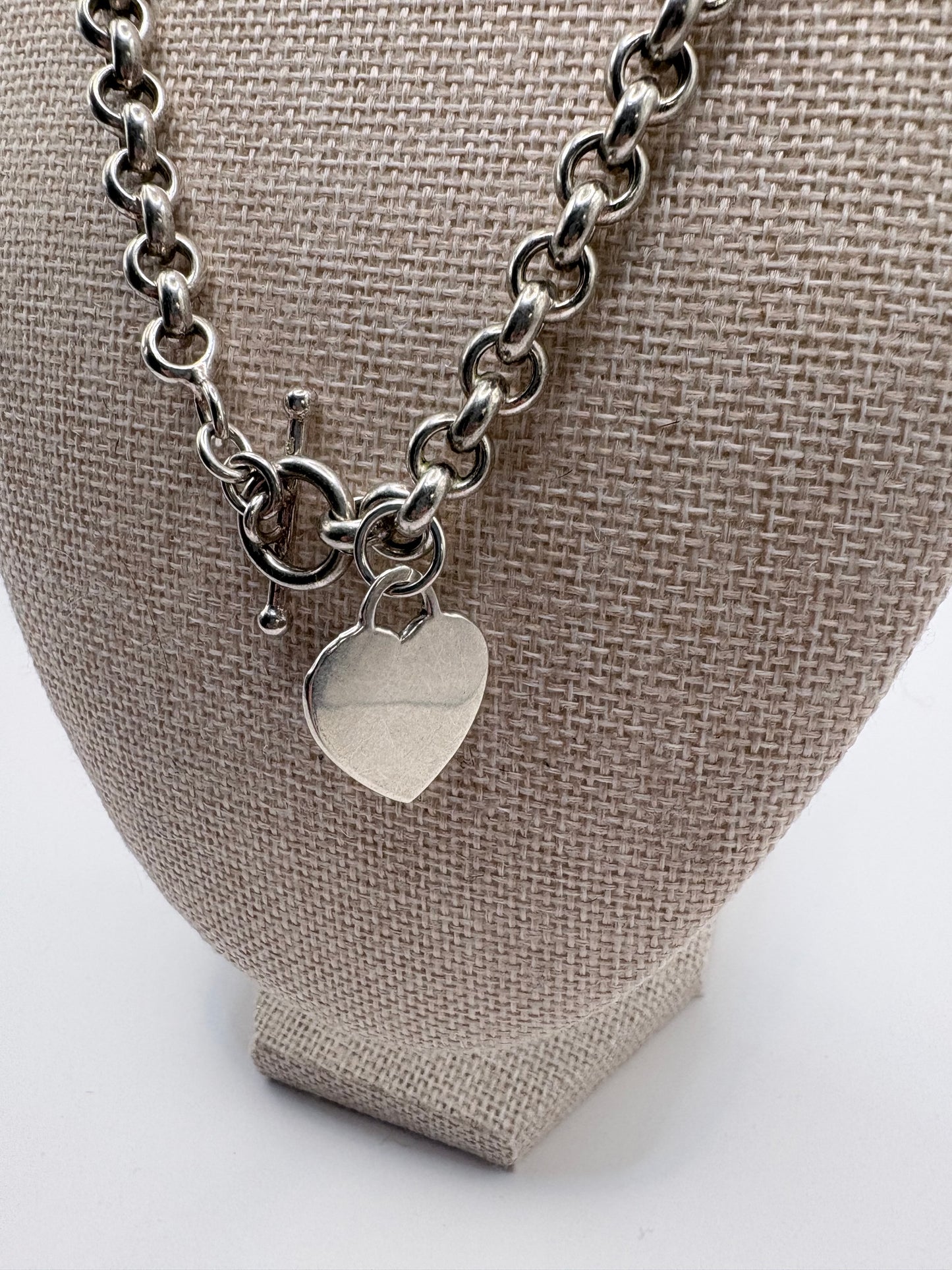 Sterling Italy  Necklace Heart charm on 16 " Rollo chain 1\.5oz