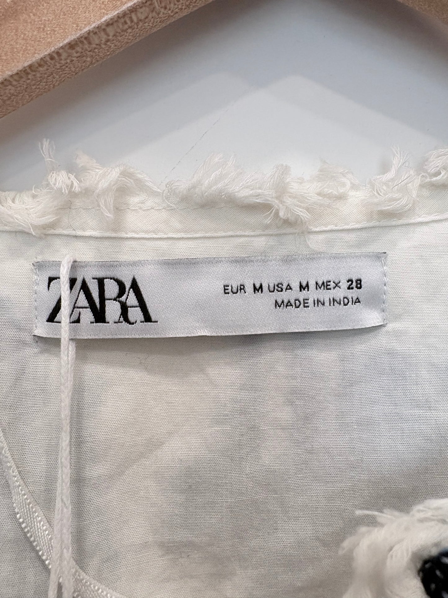 White/Blue  Zara  Blouse  NWT, Embroidered , M