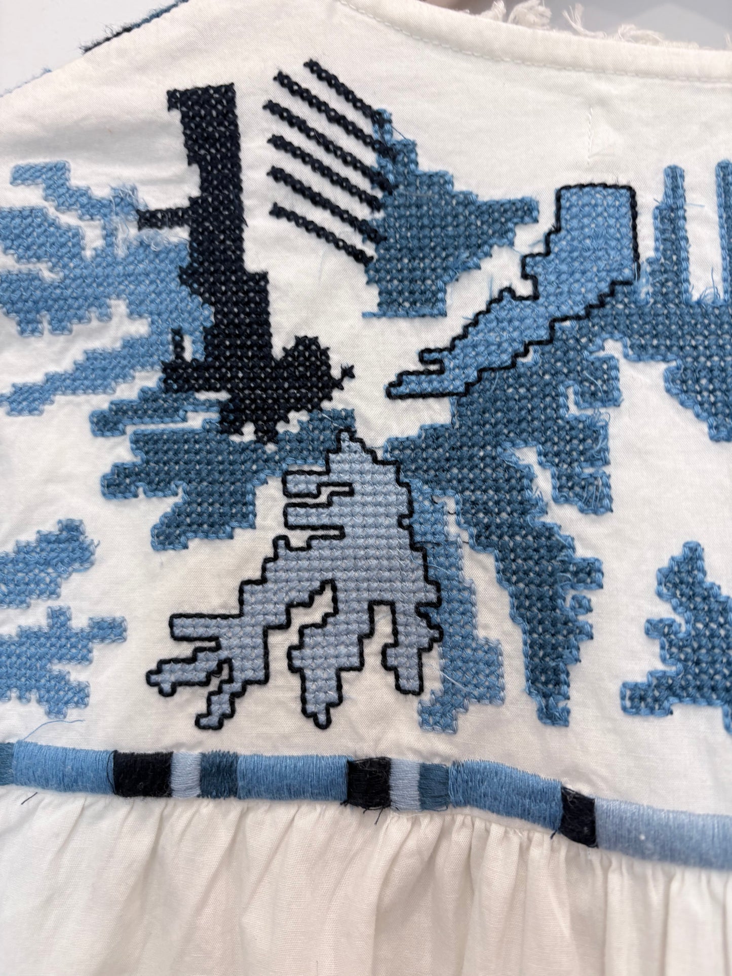 White/Blue  Zara  Blouse  NWT, Embroidered , M