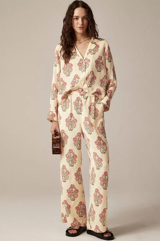 Pastel Yellow J. Crew  Blouse/Pants Clay/Green Floral , M