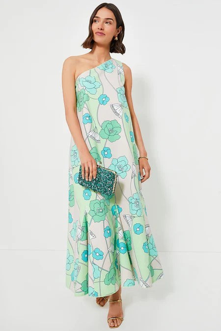 Green/Tela floral  Hyacinth House Dress one shoulder , xs