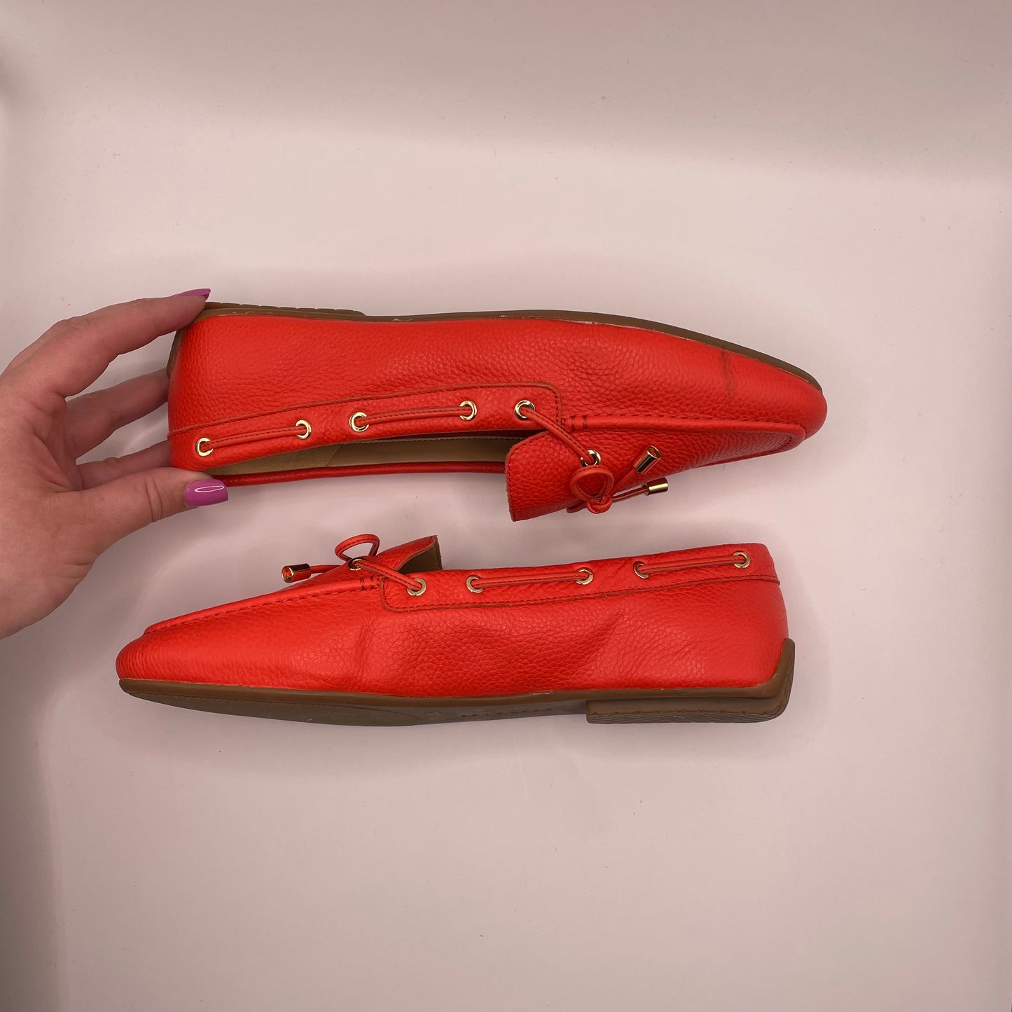 Coral Talbots Penny Loafer Gold on Bows, 8.5