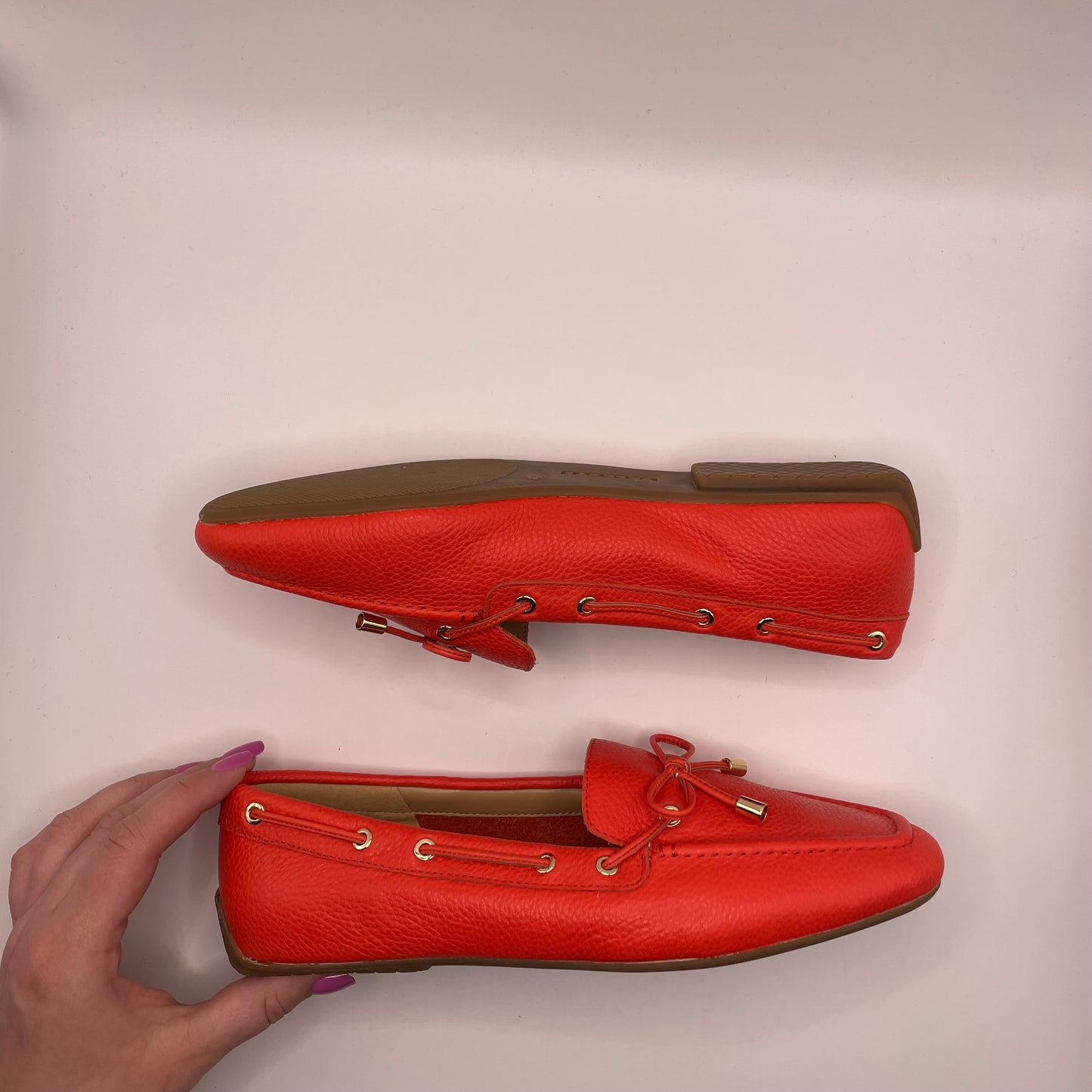 Coral Talbots Penny Loafer Gold on Bows, 8.5