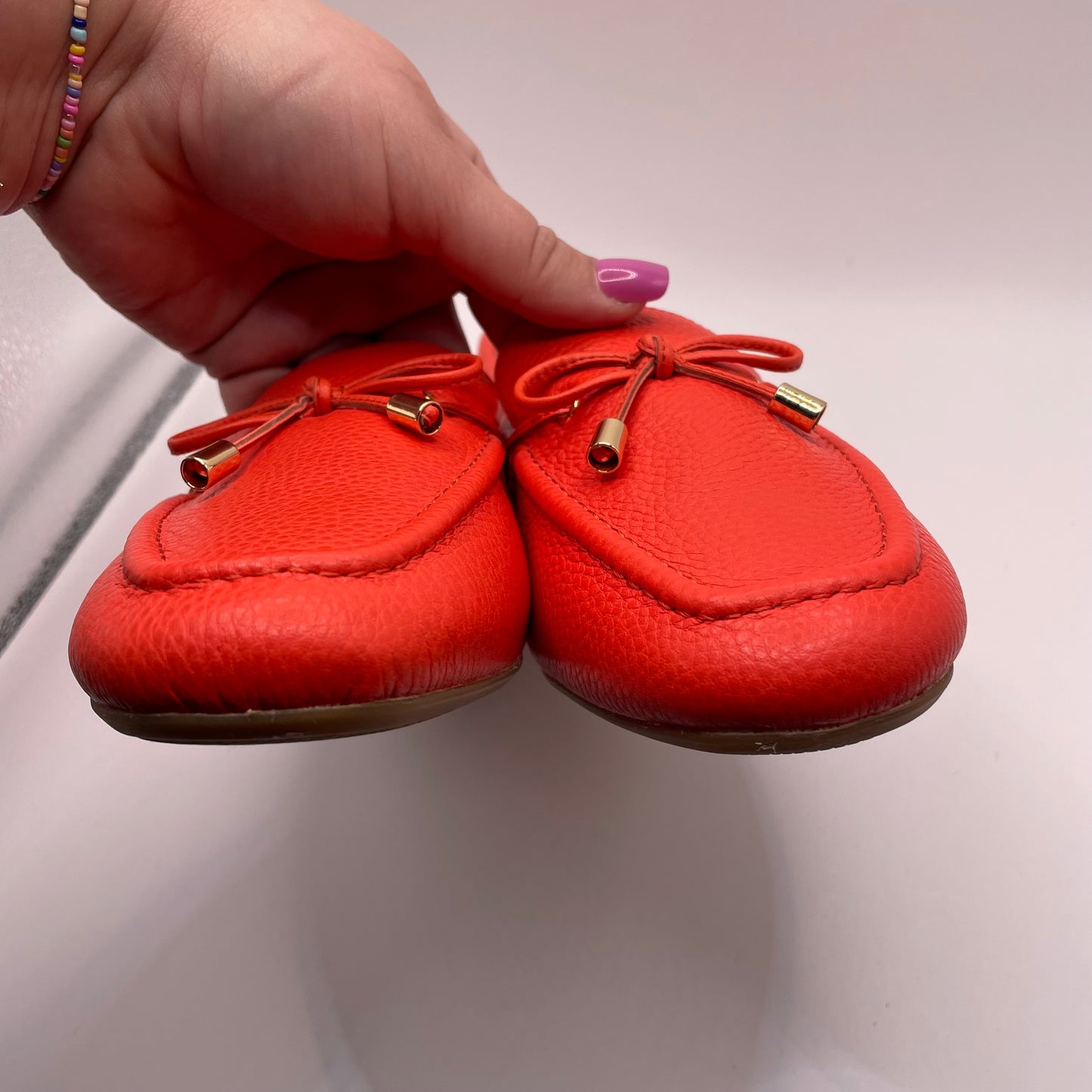Coral Talbots Penny Loafer Gold on Bows, 8.5