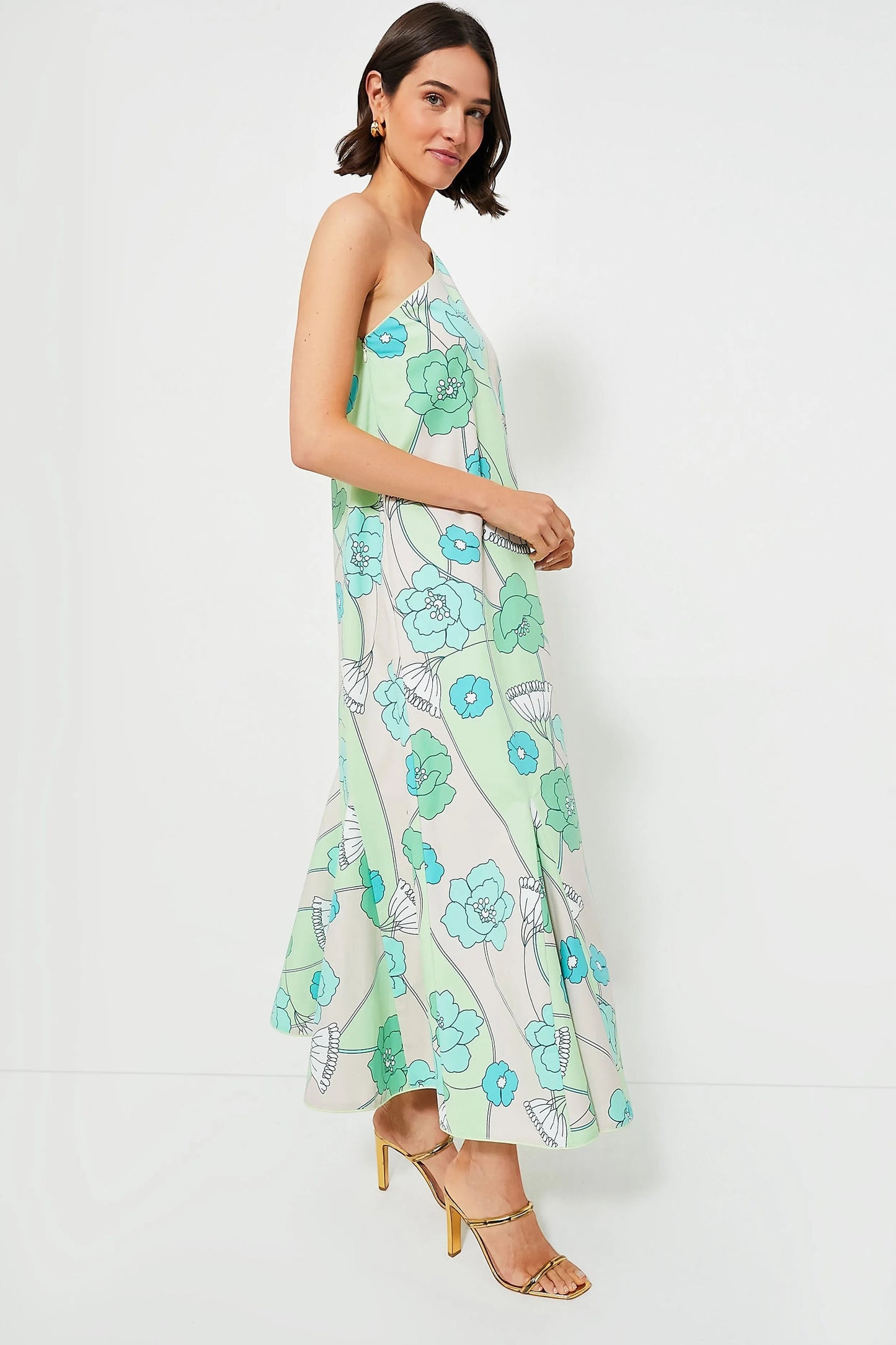 Green/Tela floral  Hyacinth House Dress one shoulder , xs