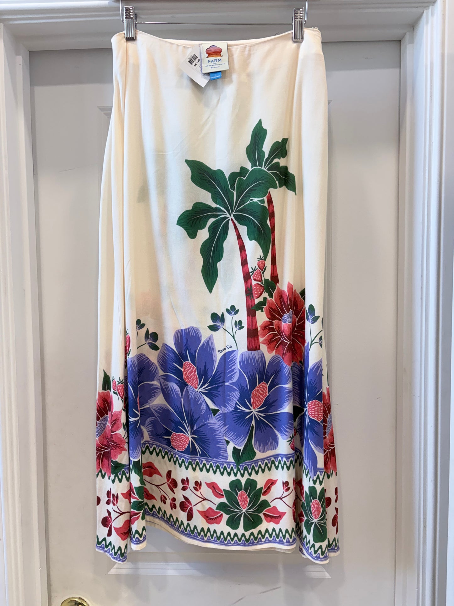 Cream, print Farm Rio x Anthro Skirt Palm tree print, s