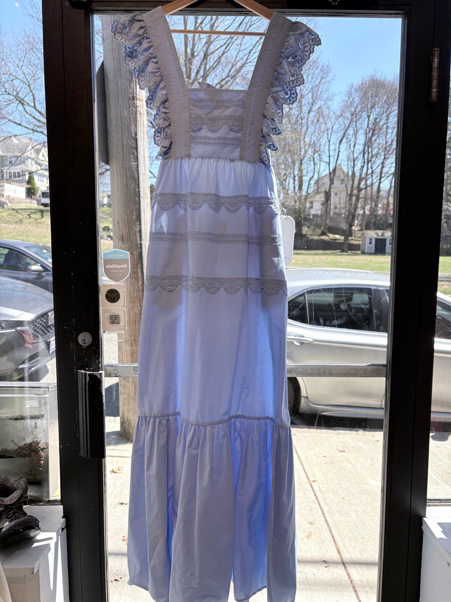 Light Periwinkle Self Portrait Dress Lace Smocked Ruffle Sleeve, M