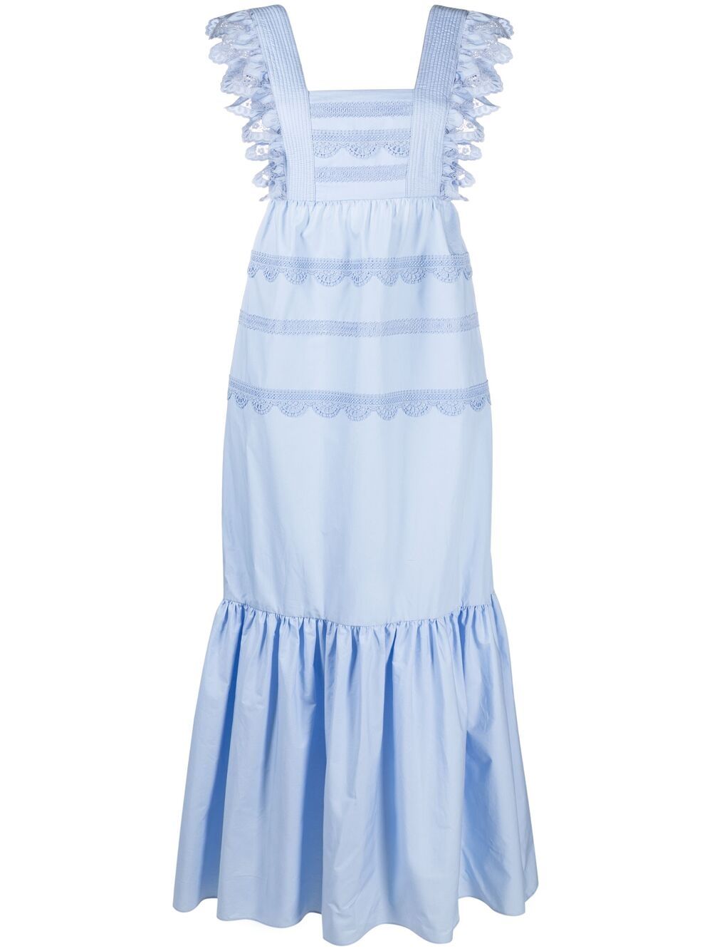 Light Periwinkle Self Portrait Dress Lace Smocked Ruffle Sleeve, M