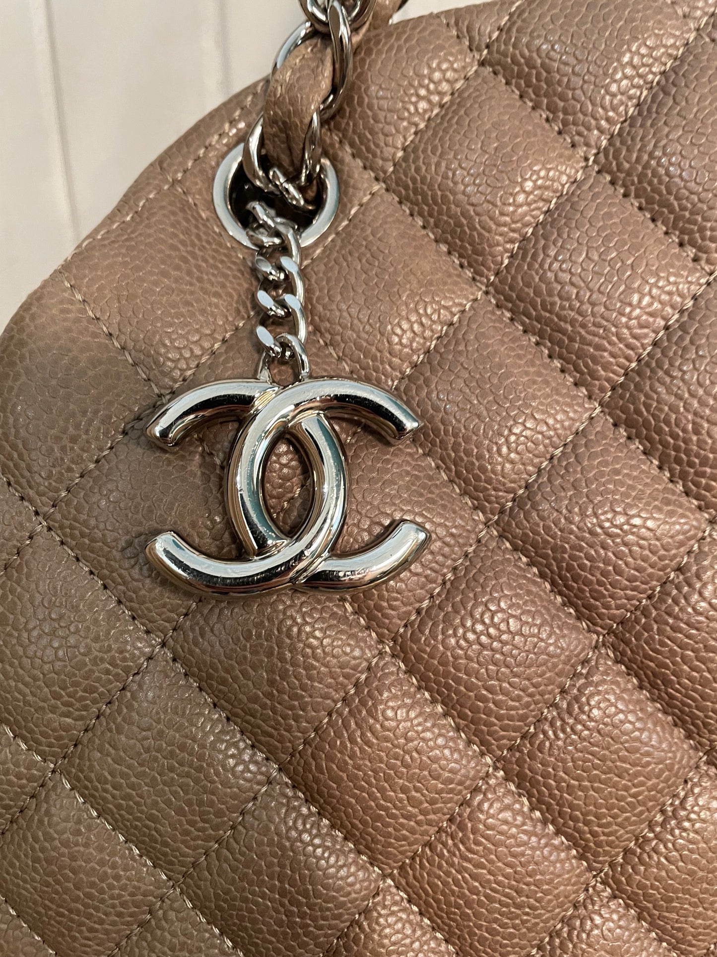 Taupe  Chanel  Handbag Caviar quilted "Just Mmlle" bowling bag