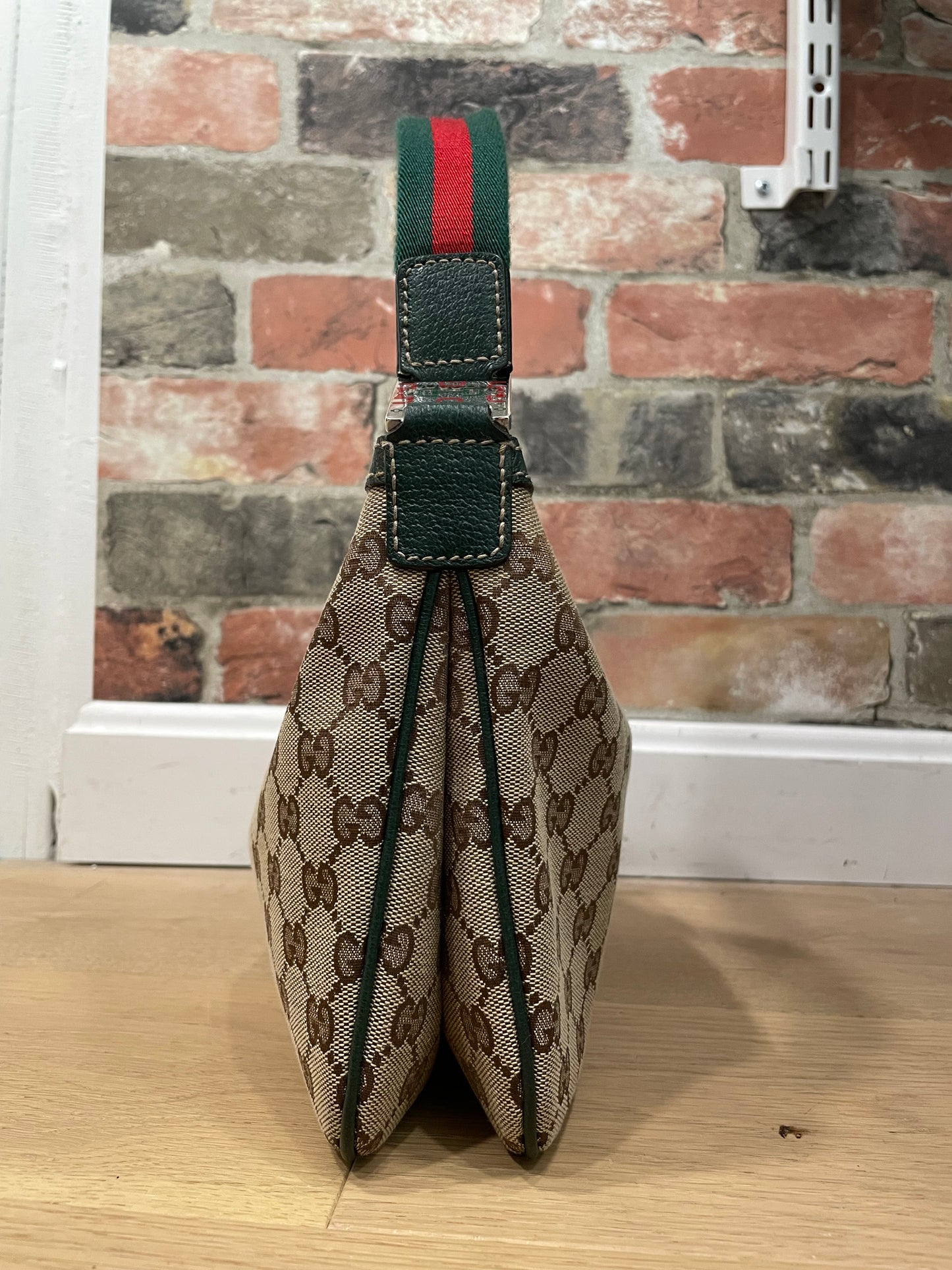 Brn GG monogram Gucci  Handbag Green/Red Pop Shoulder bag w web strap- W/COA