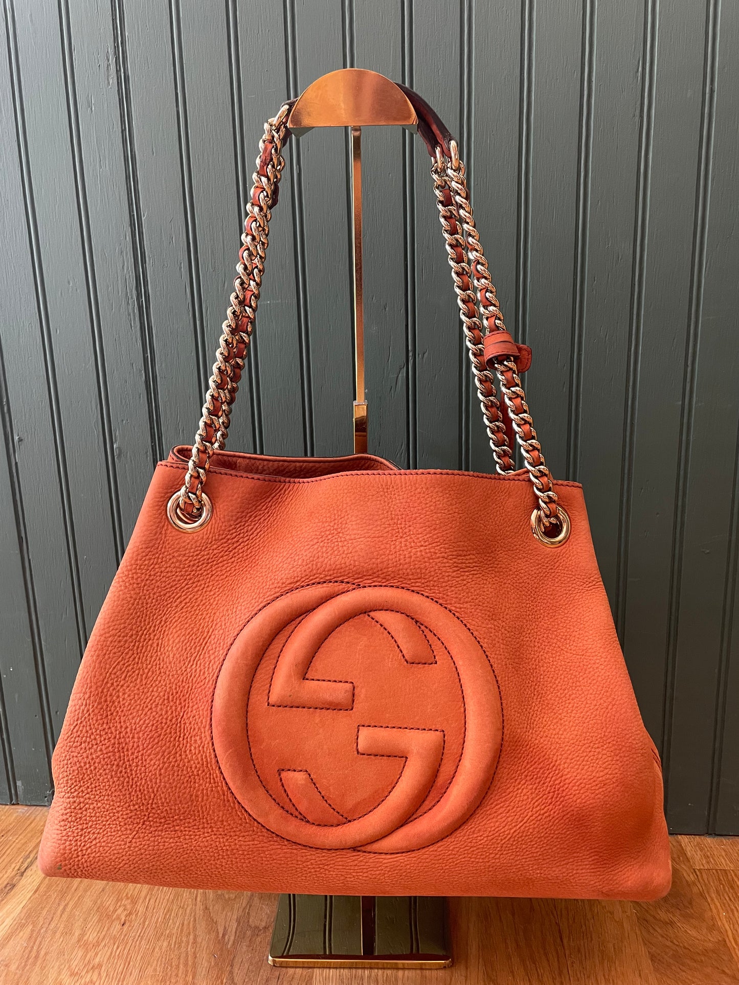 Burnt Orange Gucci  Handbag Soho Chain tote- Condition- used