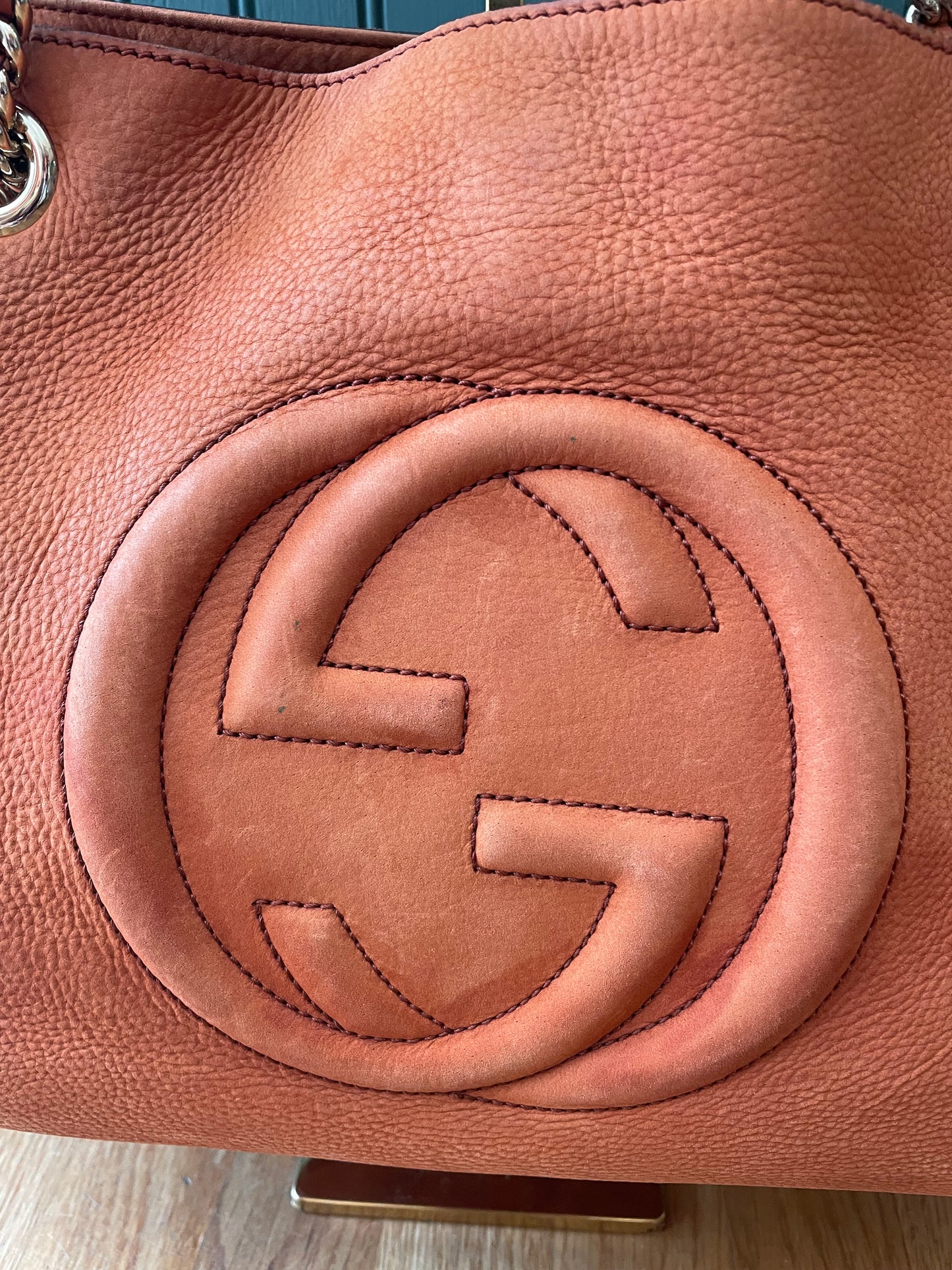 Burnt Orange Gucci  Handbag Soho Chain tote- Condition- used