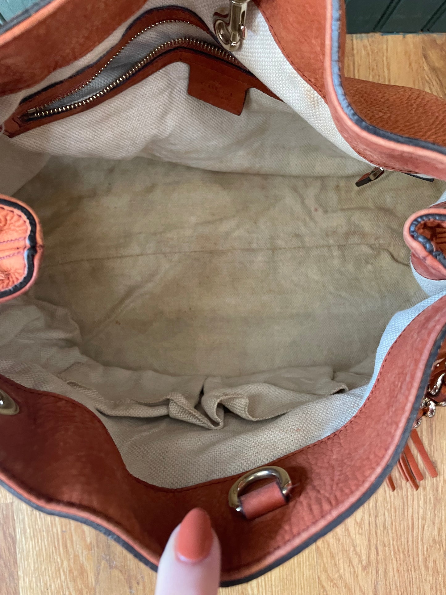 Burnt Orange Gucci  Handbag Soho Chain tote- Condition- used