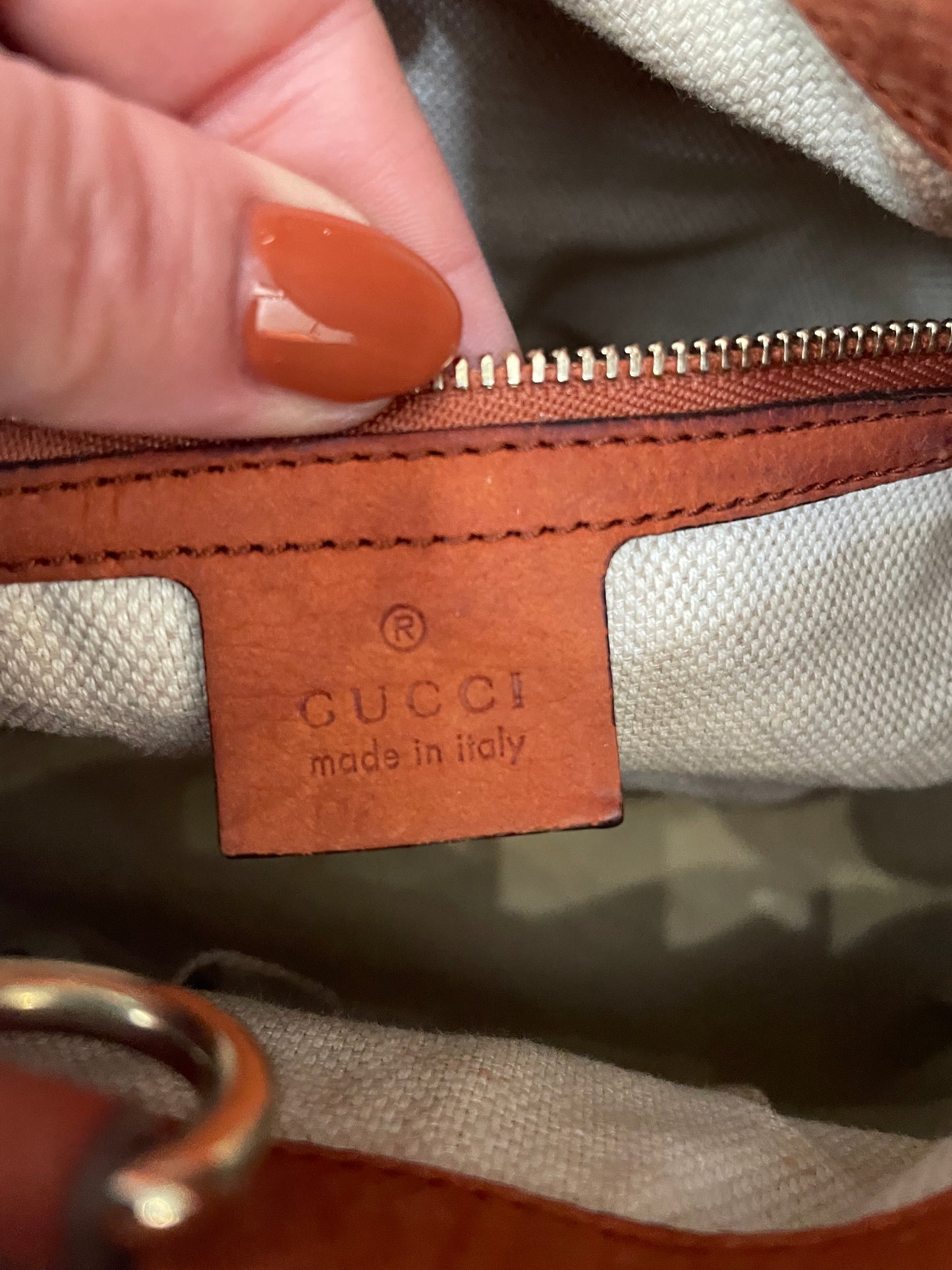 Burnt Orange Gucci  Handbag Soho Chain tote- Condition- used