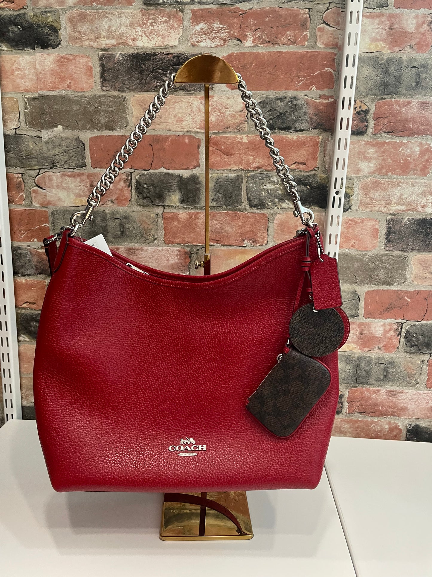 Red Coach Handbag Laurel hobo with charms, excellent like new condition