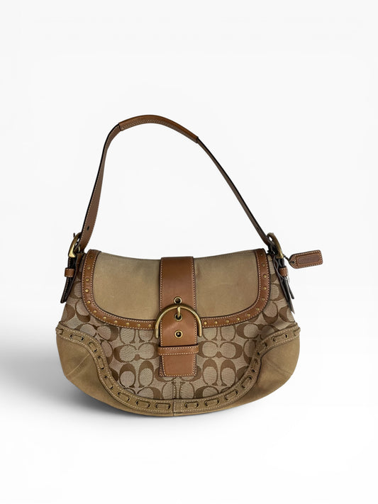 Tan Coach Bag Vintage Stitch Suede , OS