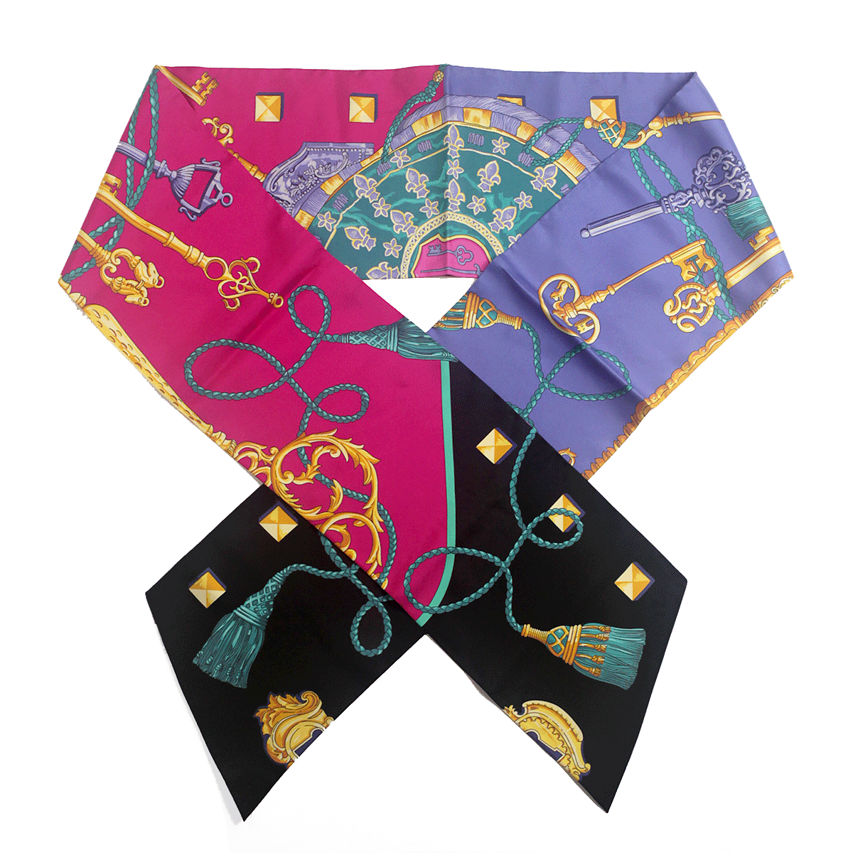 Midnight, multi Hermes Silk Scarf Les Cles Maxi Twilly- W/Box