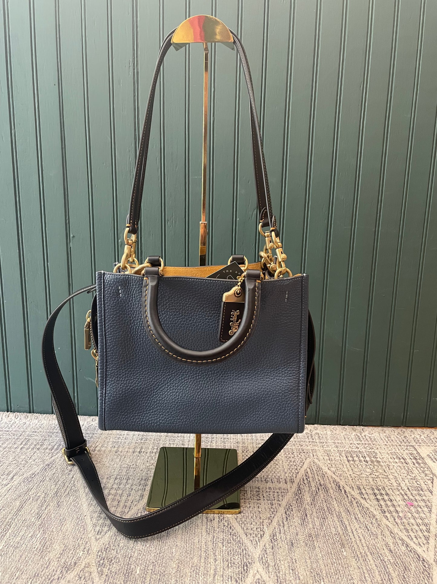 Navy/Black Coach Handbag Pebbled "Rouge 25" MSRP $650
