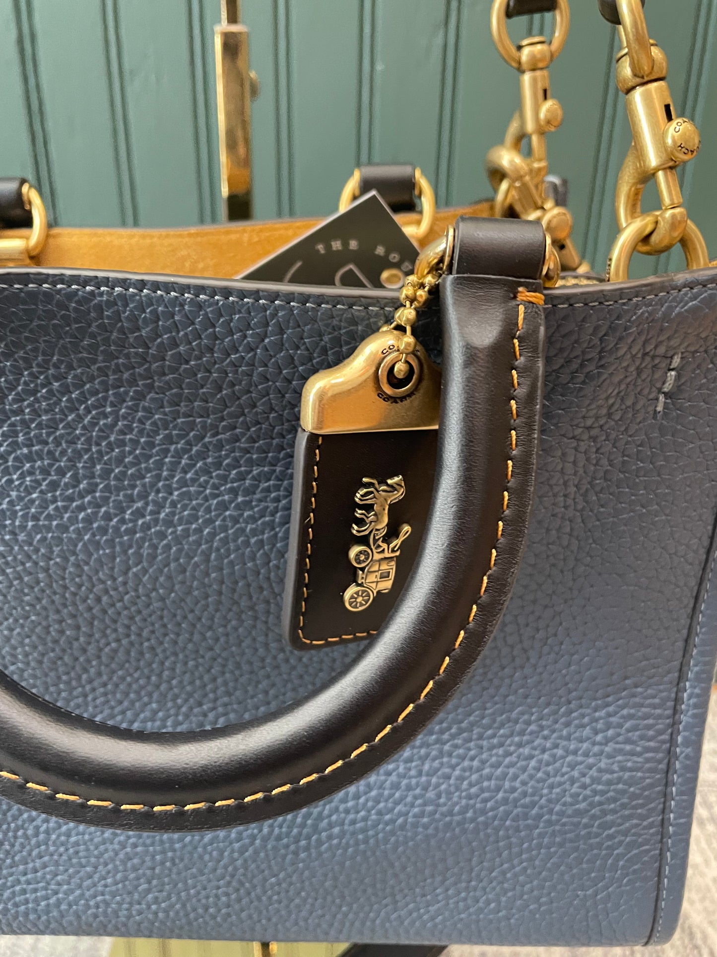 Navy/Black Coach Handbag Pebbled "Rouge 25" MSRP $650