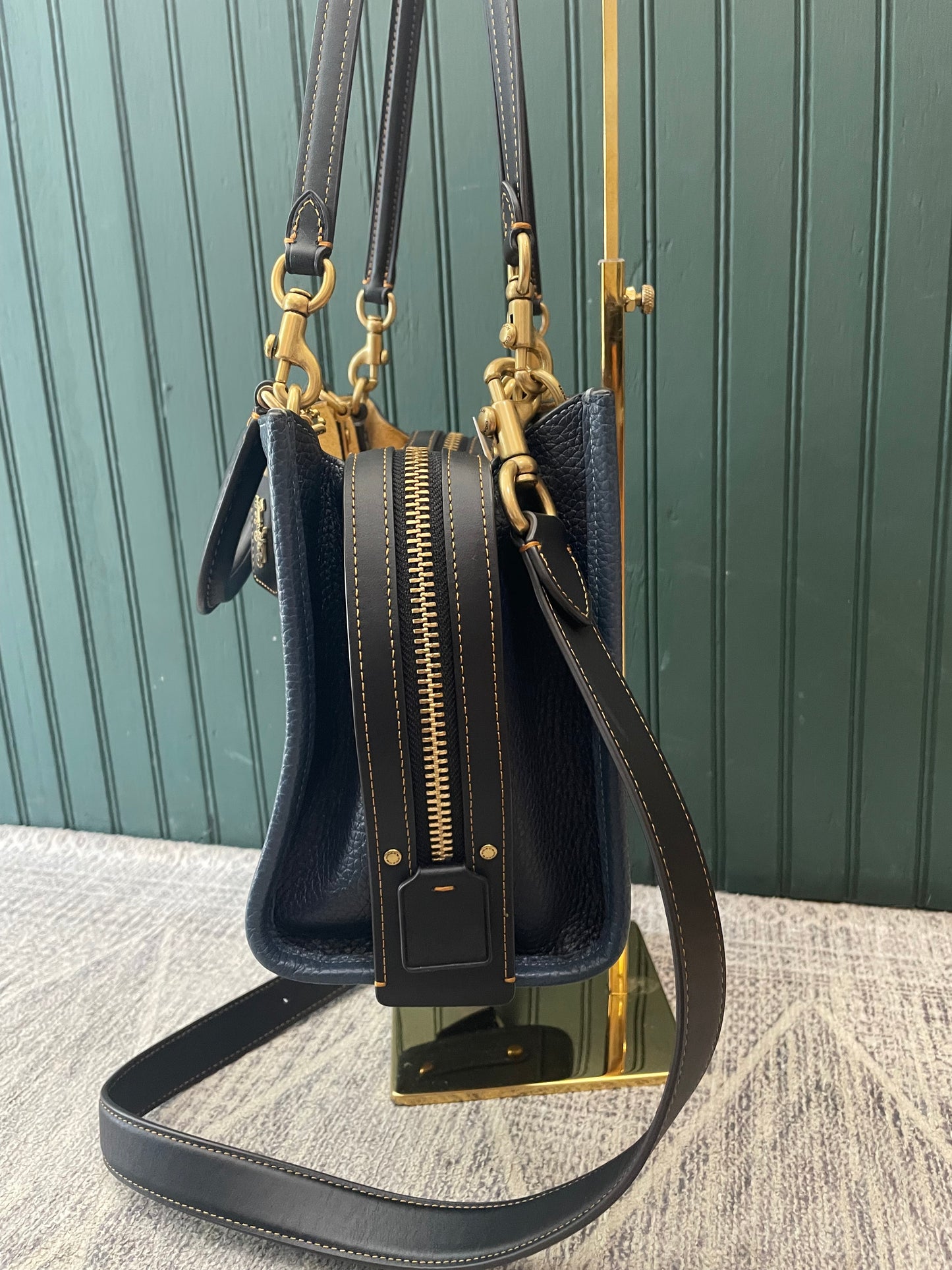 Navy/Black Coach Handbag Pebbled "Rouge 25" MSRP $650