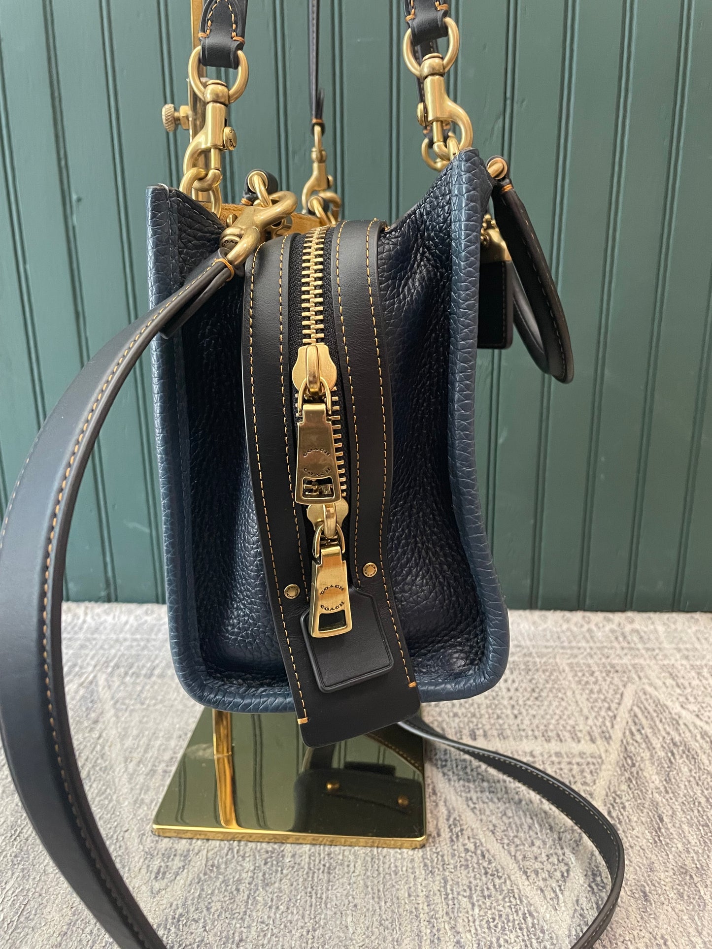 Navy/Black Coach Handbag Pebbled "Rouge 25" MSRP $650