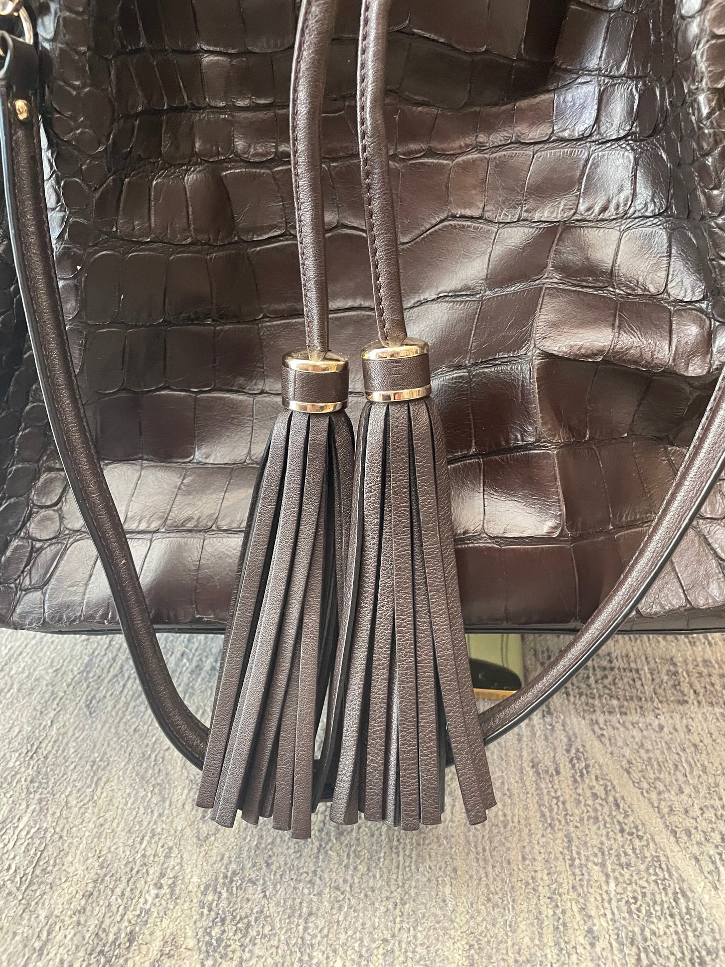 Brown, Embossed Coach  Handbag Hobo Croc, Large Drawstring