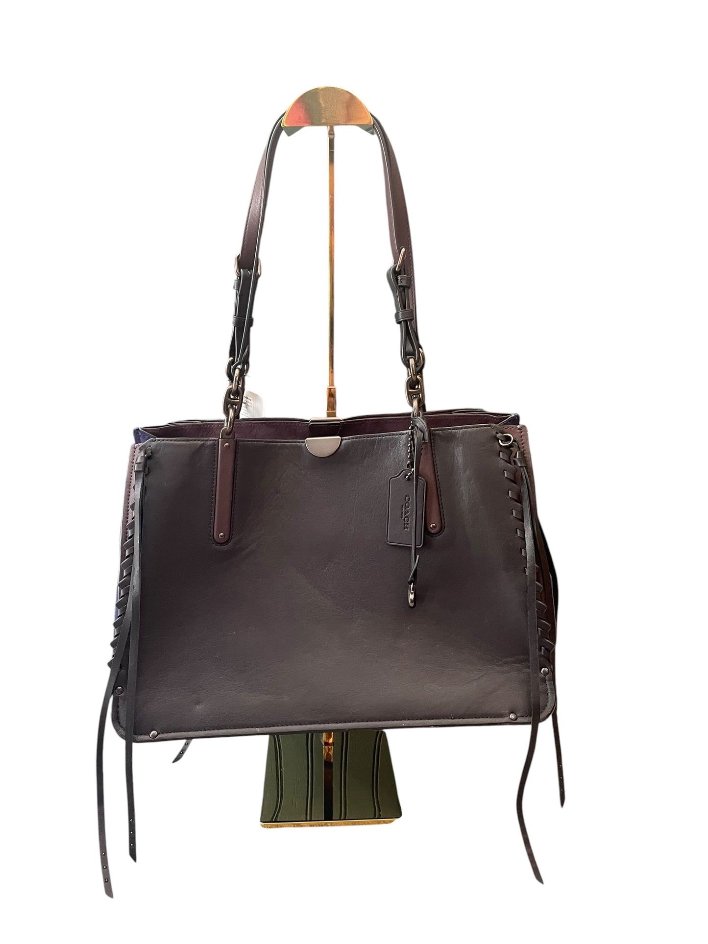 Brown/Navy Coach Handbag "Dreamer" mixed leather w Whipstitch