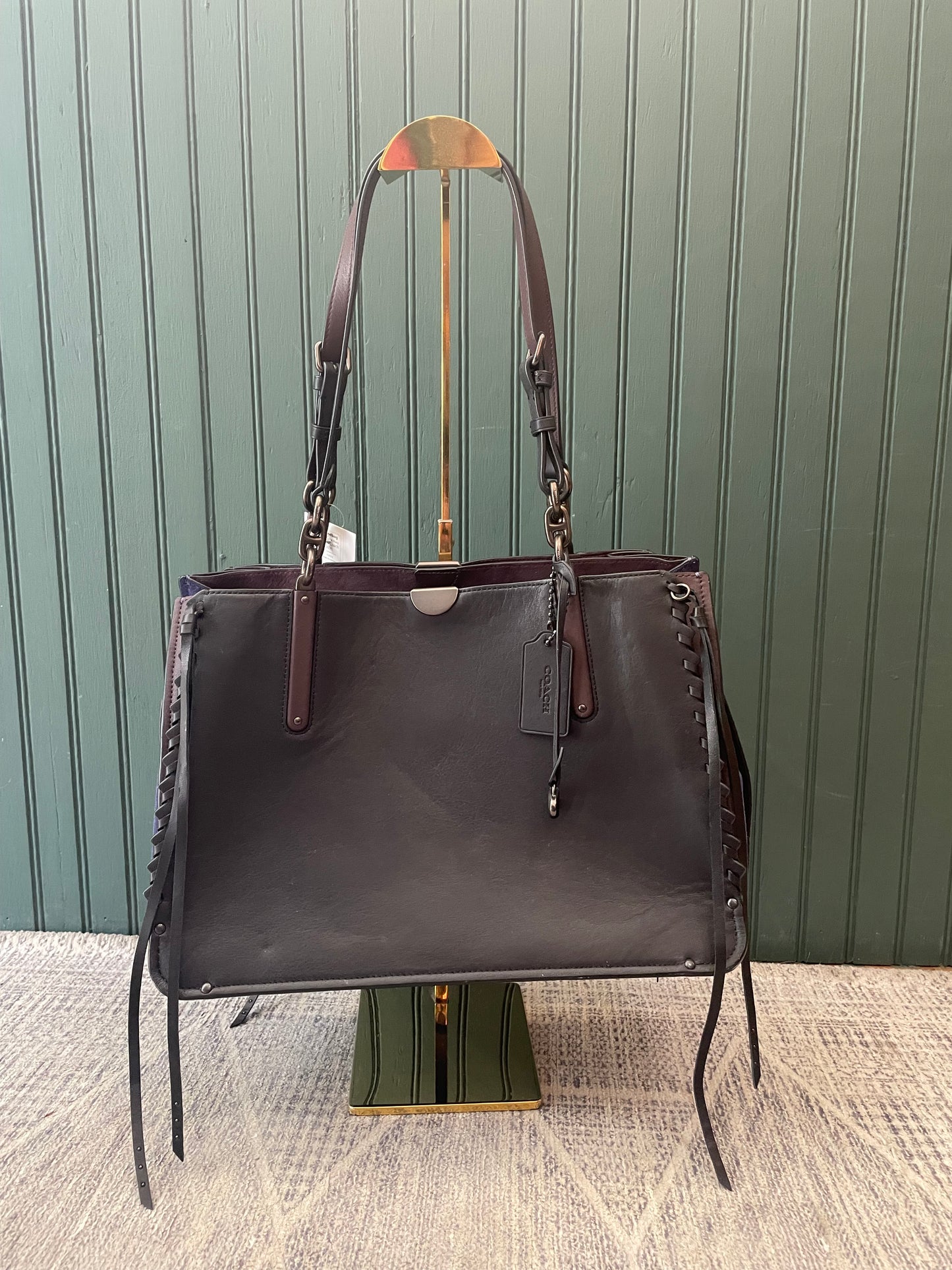 Brown/Navy Coach Handbag "Dreamer" mixed leather w Whipstitch