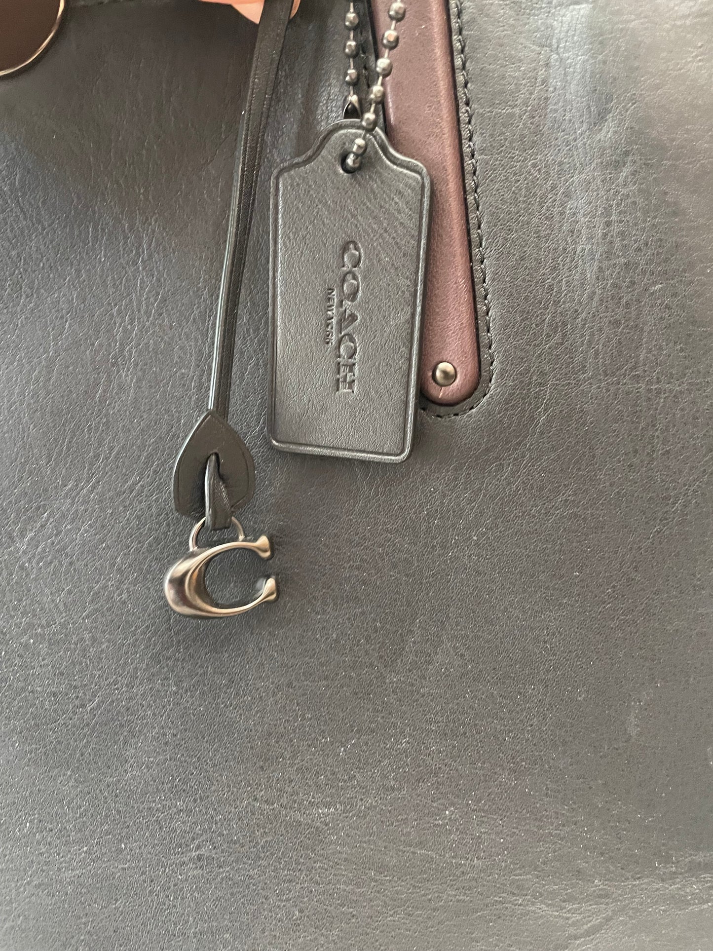 Brown/Navy Coach Handbag "Dreamer" mixed leather w Whipstitch