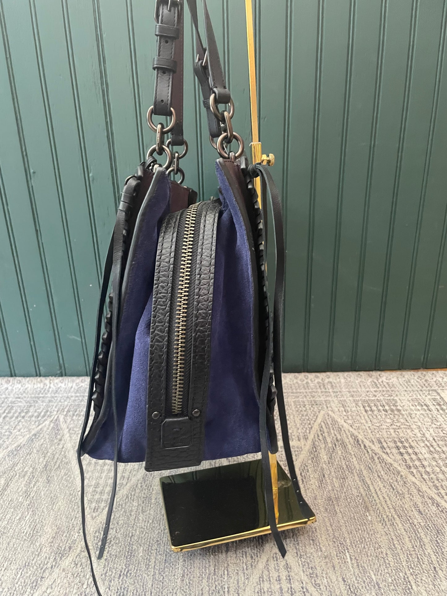 Brown/Navy Coach Handbag "Dreamer" mixed leather w Whipstitch