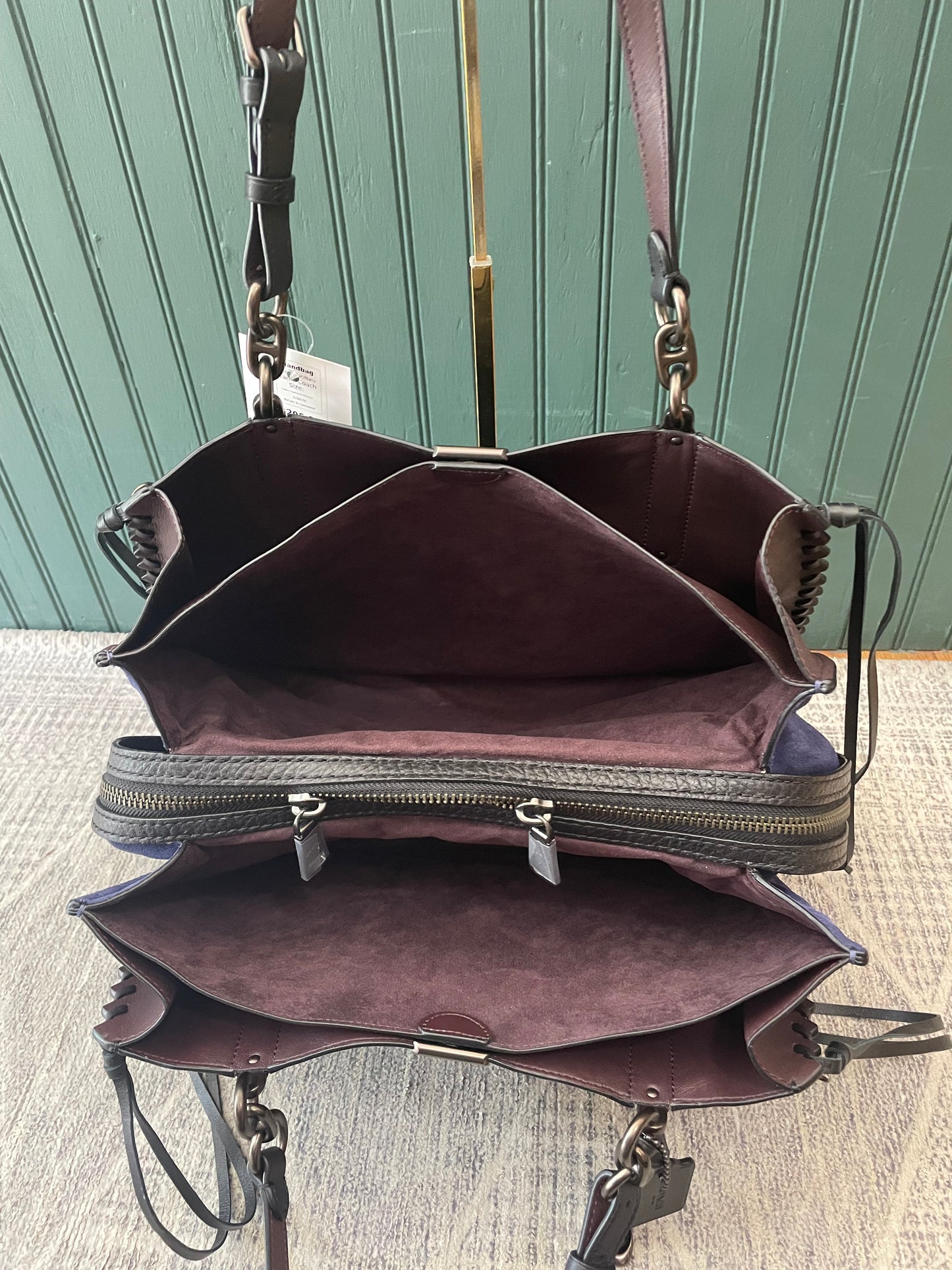 Brown/Navy Coach Handbag "Dreamer" mixed leather w Whipstitch